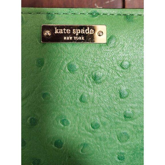 Kate Spade New York Wallet Green Ostrich Embossed Leather Card Holder - Picture 4 of 11
